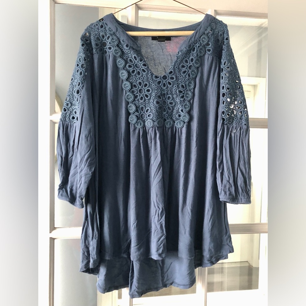 Style & Co Woman Blue Top with Crochet, Size 2X